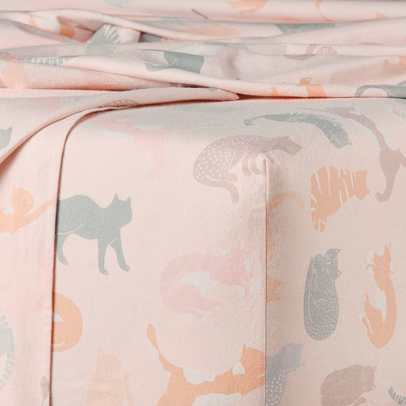 Printed Pink Cat Flannelette Sheet Set