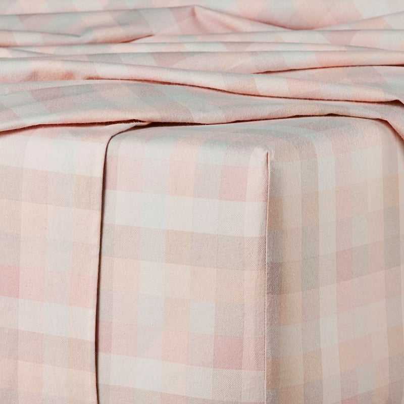 Printed Pink Dusty Check Flannelette Sheet Set