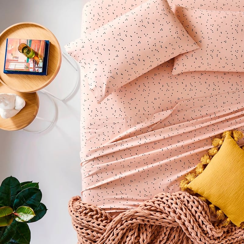 Printed Pink Spot Flannelette Sheet Set