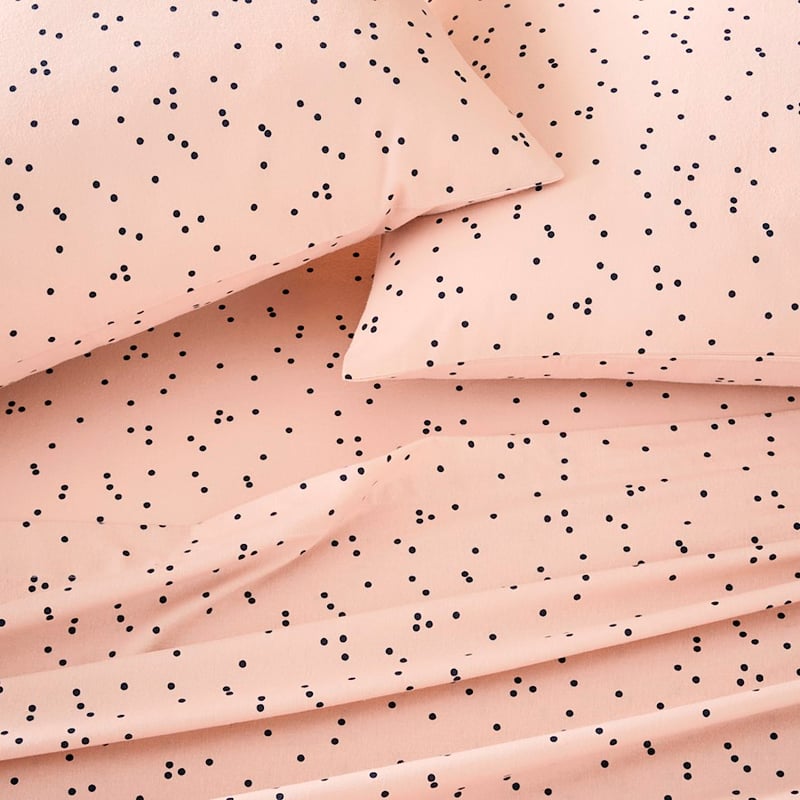 Printed Pink Spot Flannelette Sheet Set