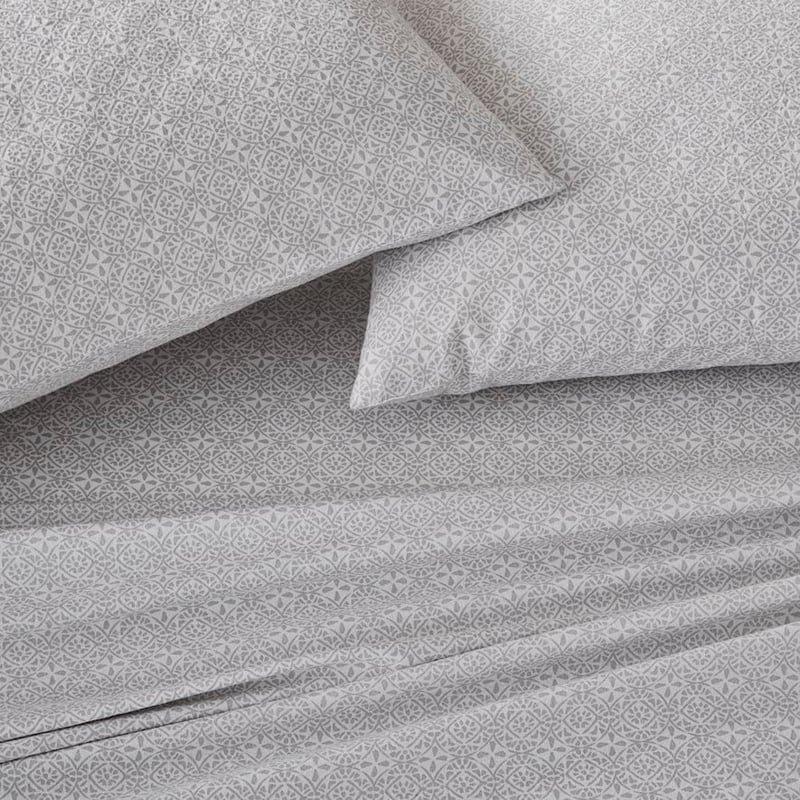 Printed Silver Moroccan Flannelette Sheet Set
