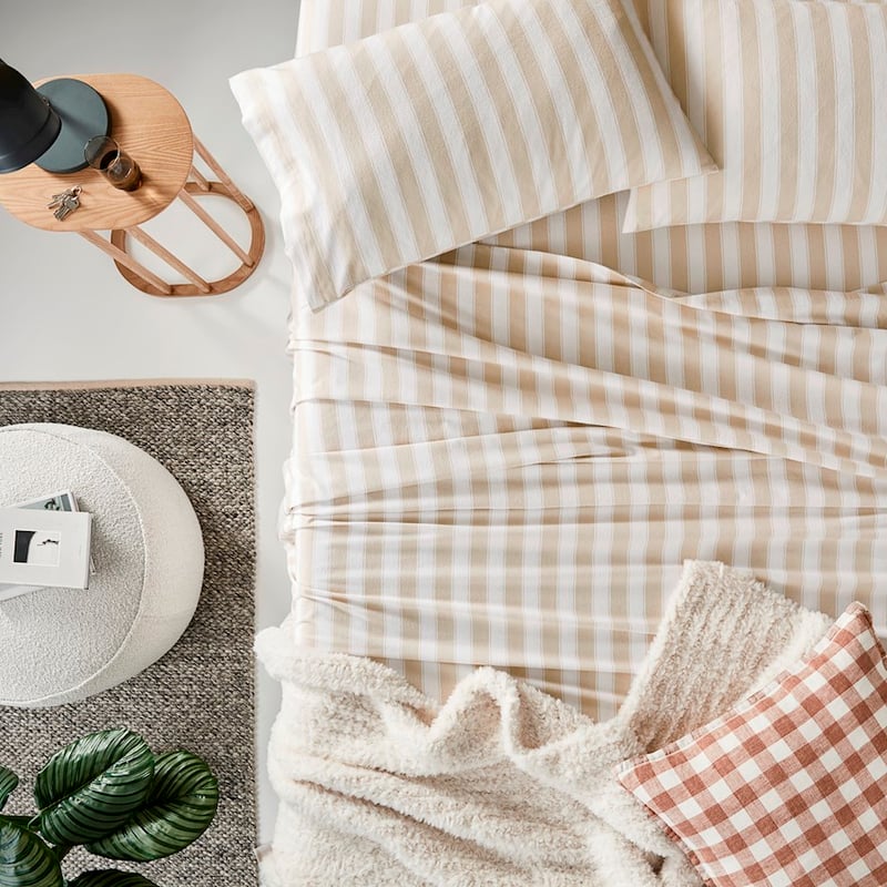 Printed Sand Stripe Flannelette Sheet Set