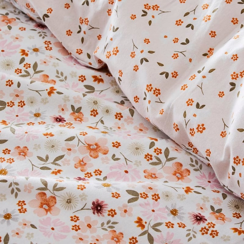 Printed Winter Garden White Flannelette Quilt Cover Set + Separates