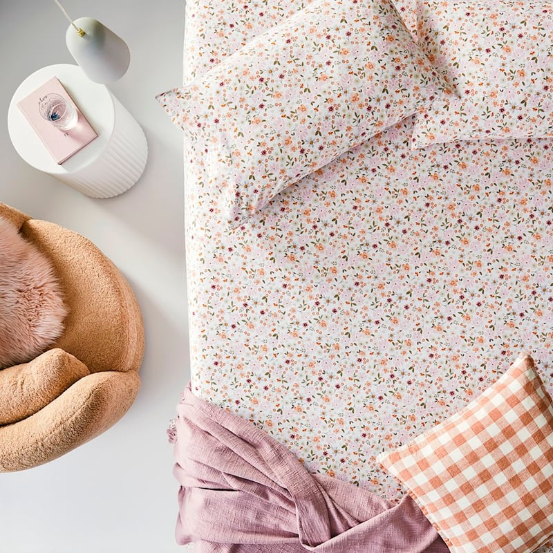 Printed Winter Garden White Flannelette Sheet Separates