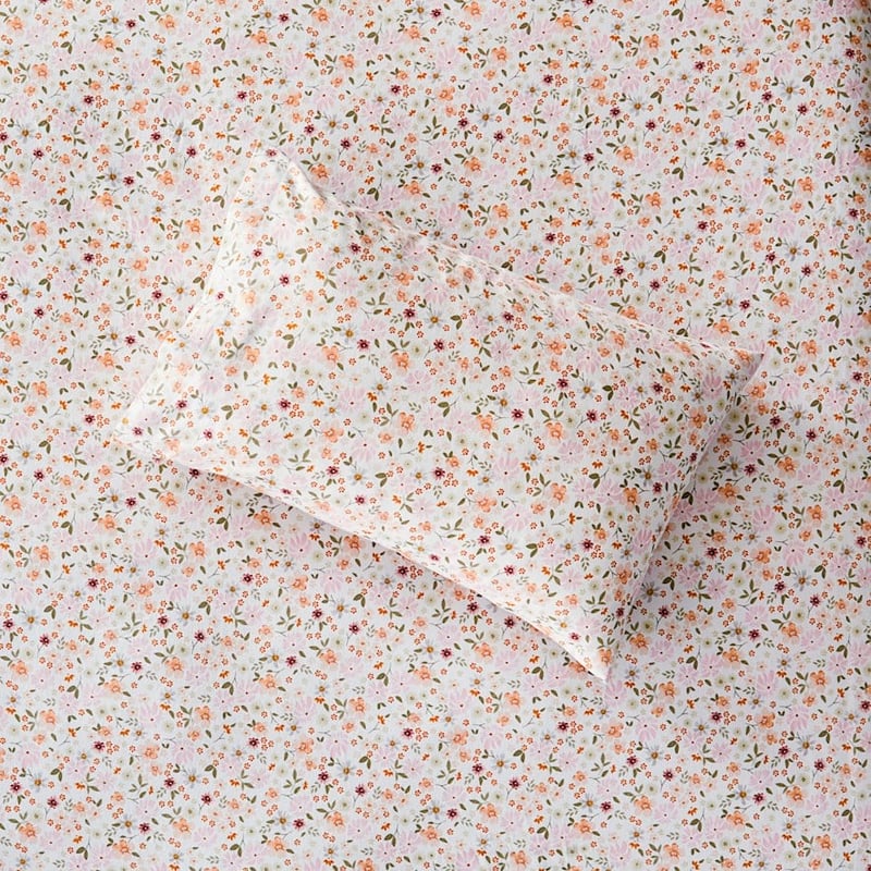 Printed Winter Garden White Flannelette Sheet Set