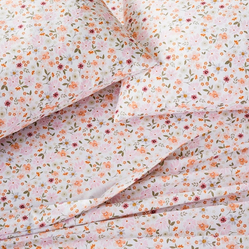 Printed Winter Garden White Flannelette Sheet Set