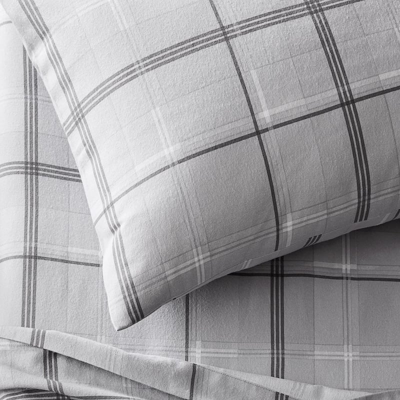 Printed Flannelette Grey Check Sheet Set