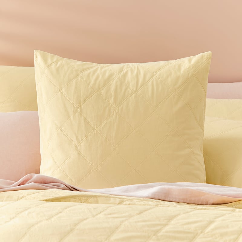 Stonewashed Cotton Dusty Yellow Quilted Pillowcase  