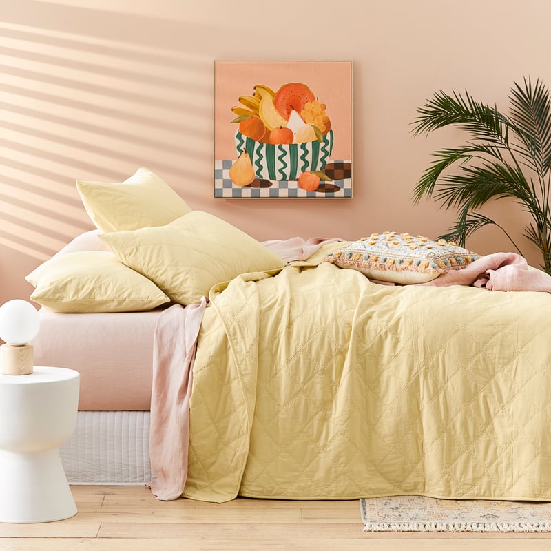 Stonewashed Cotton Dusty Yellow Quilted Pillowcase  