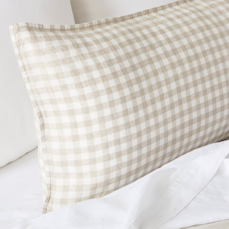 Vintage Washed Linen Check Bolster Pillowcase