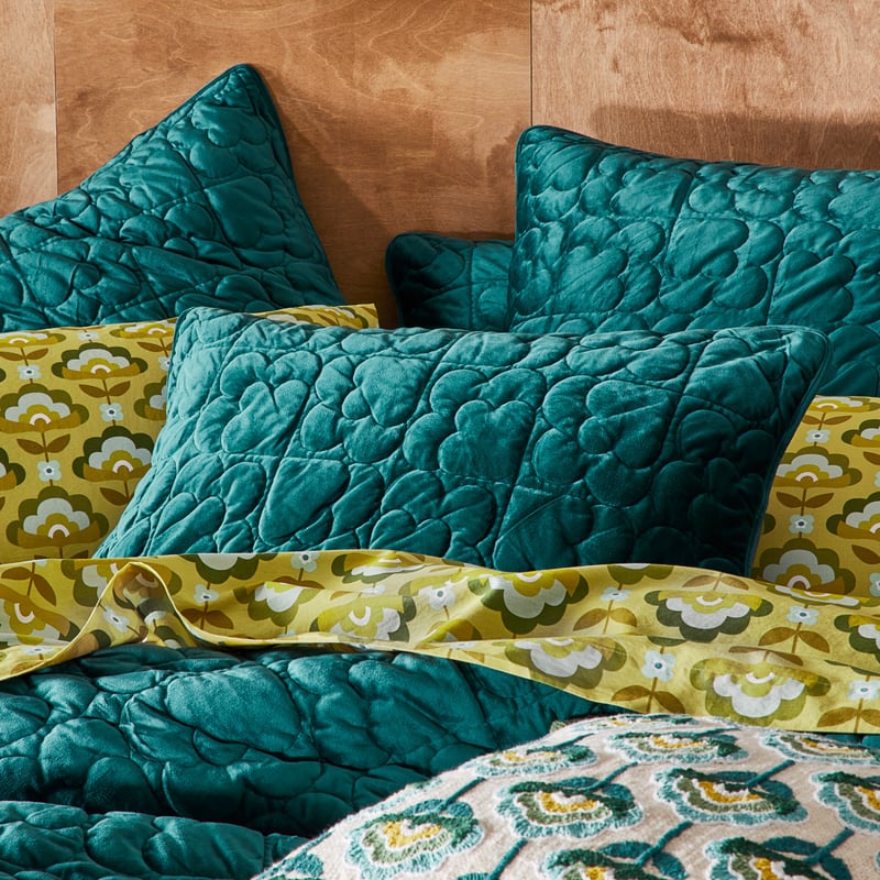 Everly Teal Velvet Quilted Pillowcase