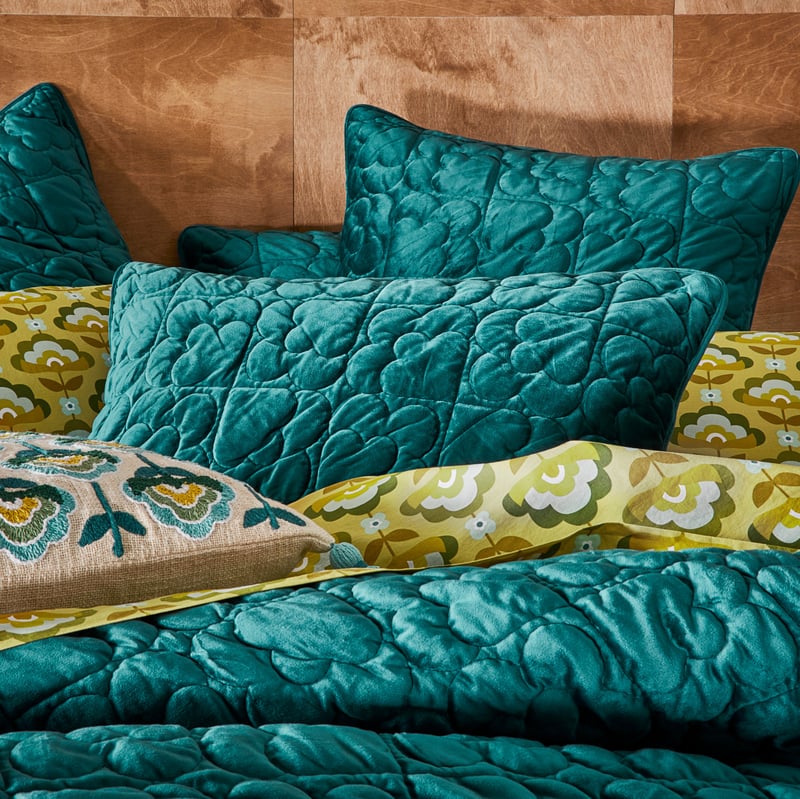 Everly Teal Velvet Quilted Pillowcase