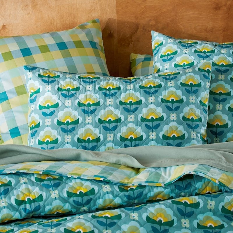 Retro Stems Peacock Quilted Pillowcases