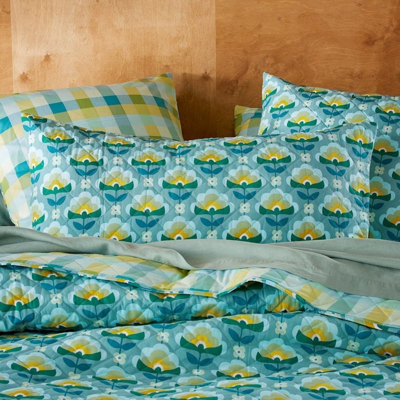 Retro Stems Peacock Quilted Pillowcases