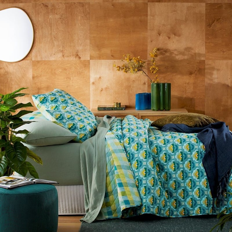 Retro Stems Peacock Quilted Pillowcases