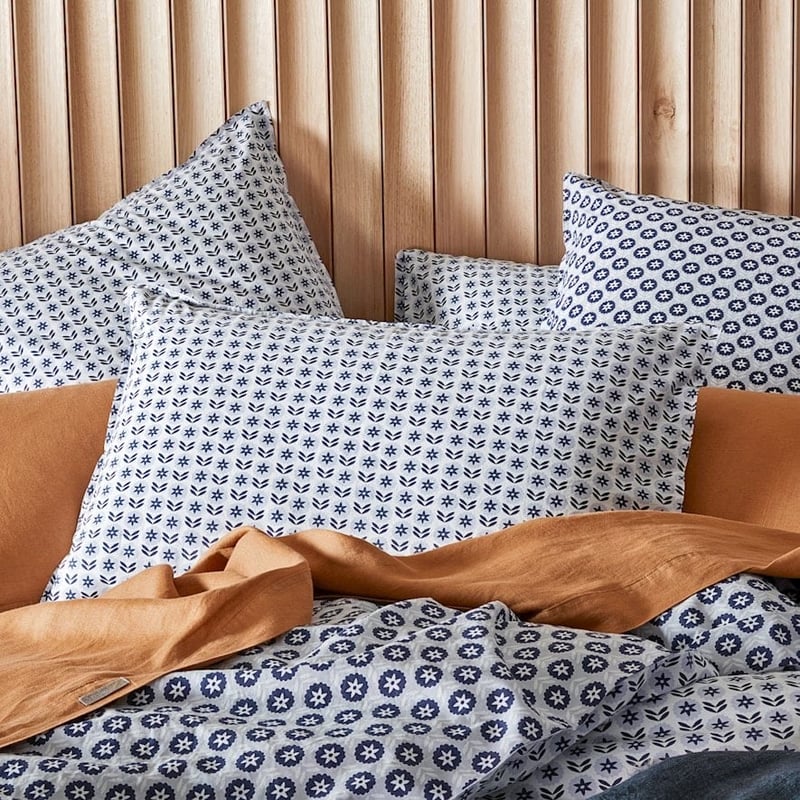 Stonewashed Cotton Sea Blue Floral Pillowcase