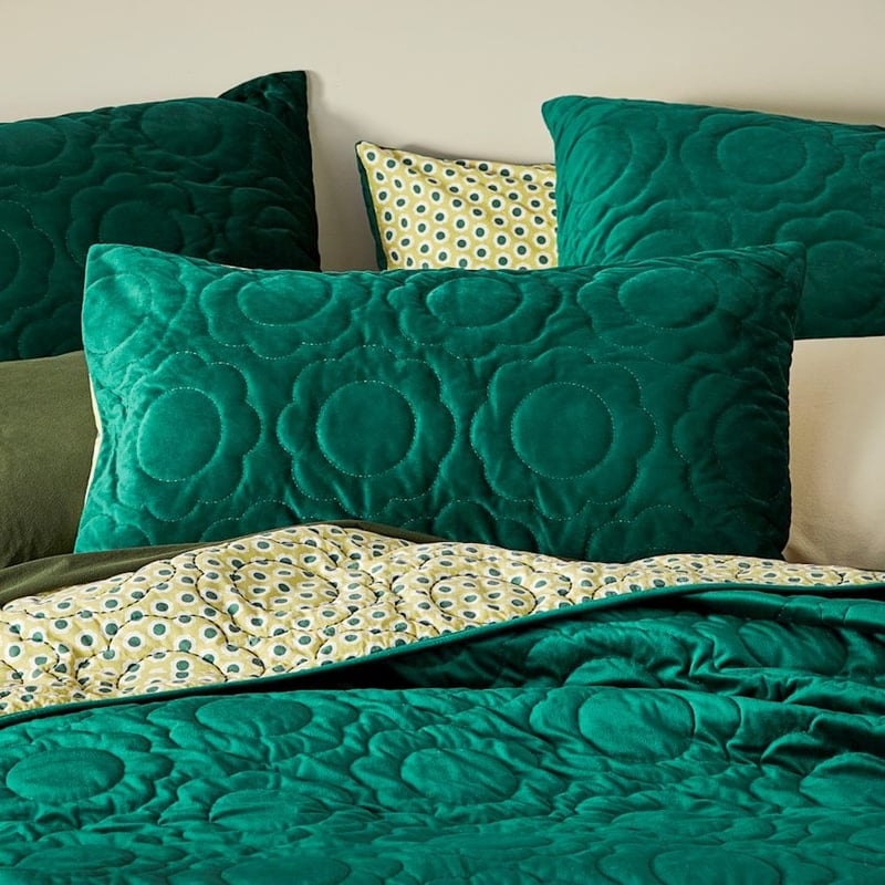 Flowerburst Green Velvet Quilted Pillowcases