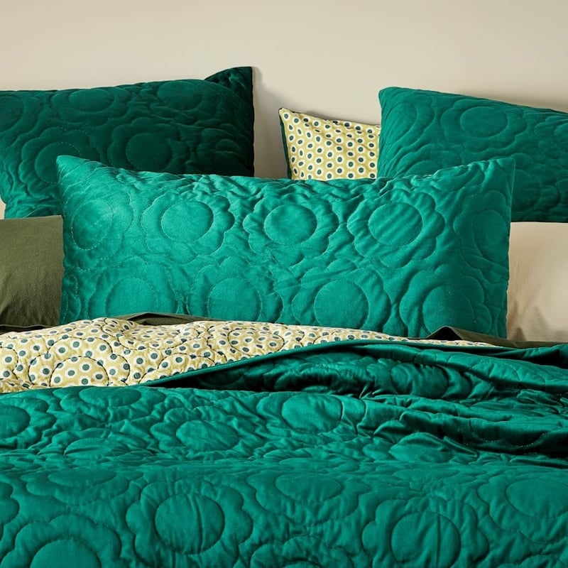 Flowerburst Green Velvet Quilted Pillowcases