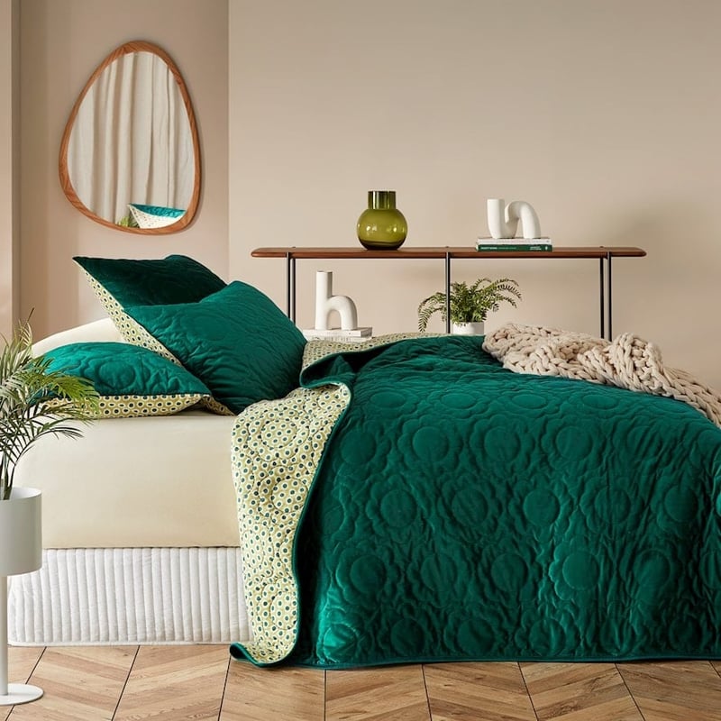 Flowerburst Green Velvet Quilted Pillowcases