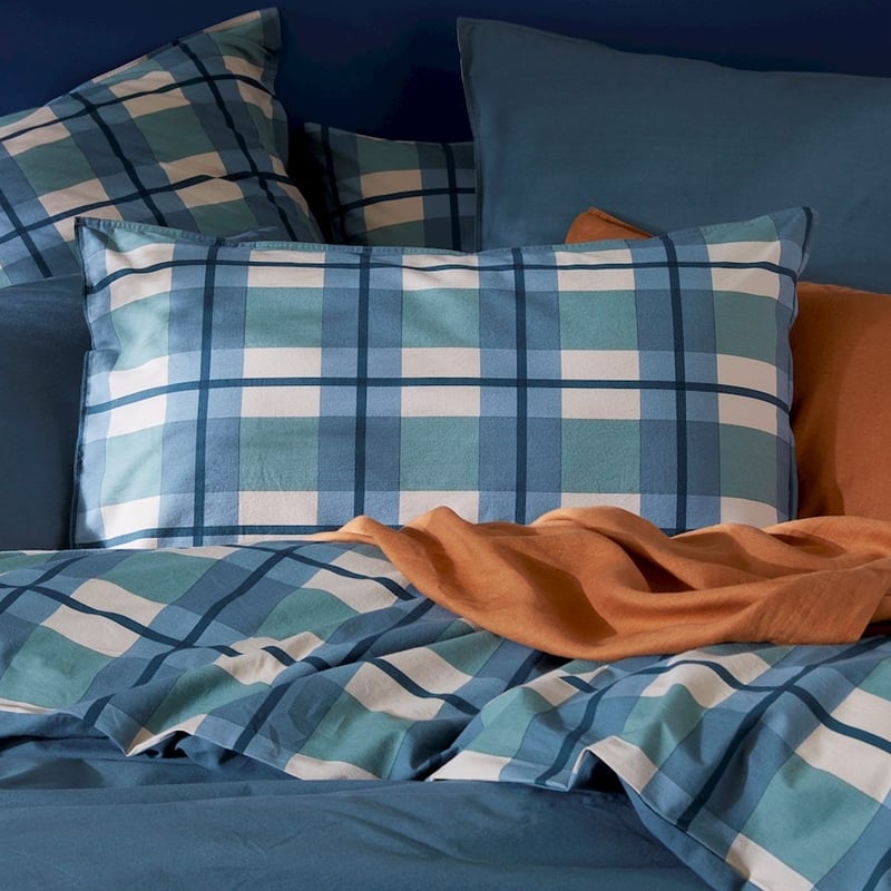 Stonewashed Cotton Printed Ocean Check Pillowcase