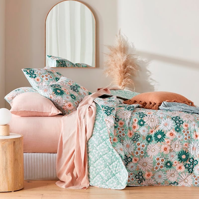 Phoebe Floral Phoebe Floral Green Quilted PillowcasesGreen Quilted Coverlet + Pillowcases