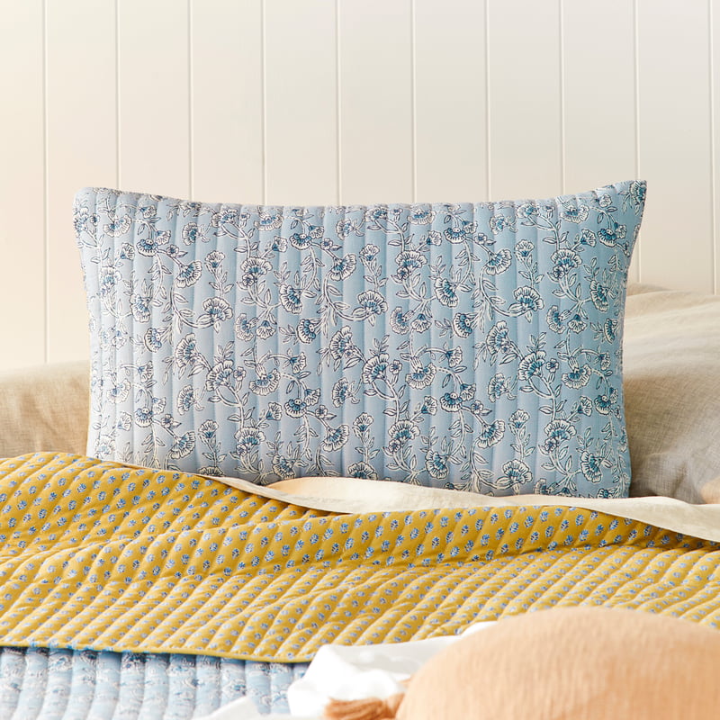 Ishani Blue Quilted Pillowcases