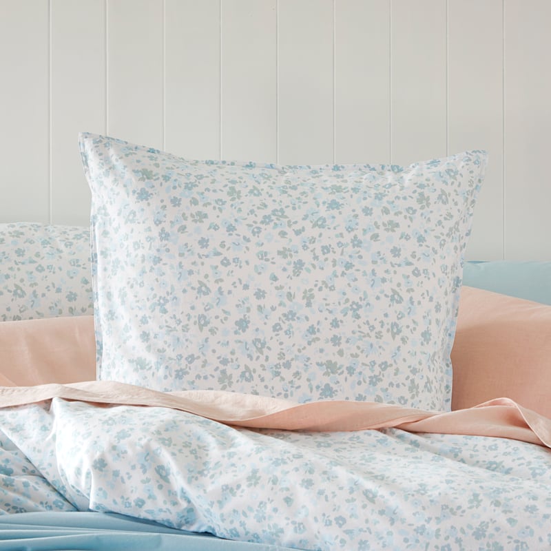 Stonewashed Cotton Printed Aquamarine Daisy Pillowcases