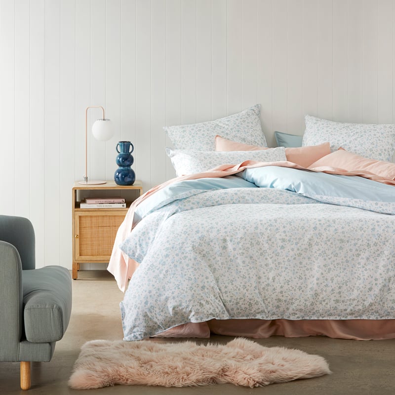 Stonewashed Cotton Printed Aquamarine Daisy Pillowcases
