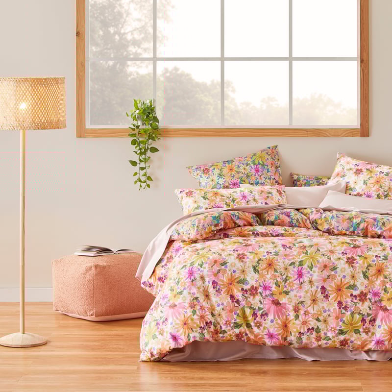 Alexa Floral Coral Quilt Cover Set + Separates