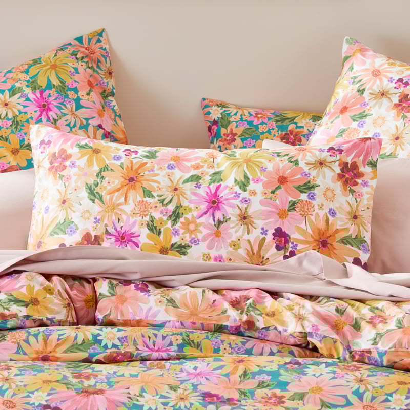 Alexa Floral Coral Quilt Cover Set + Separates