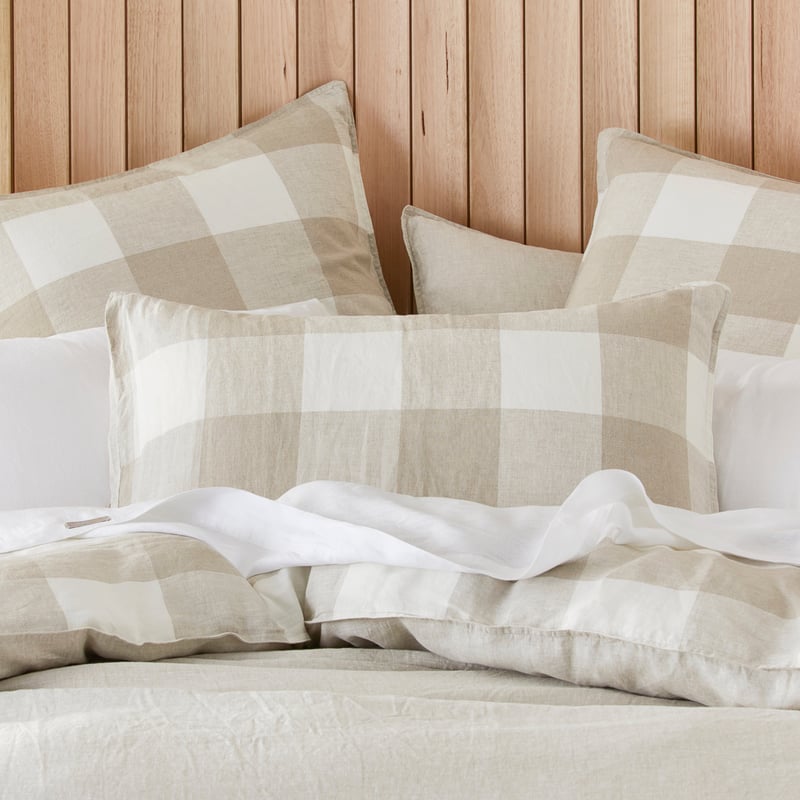 Vintage Washed Linen Large Linen Check Pillowcases