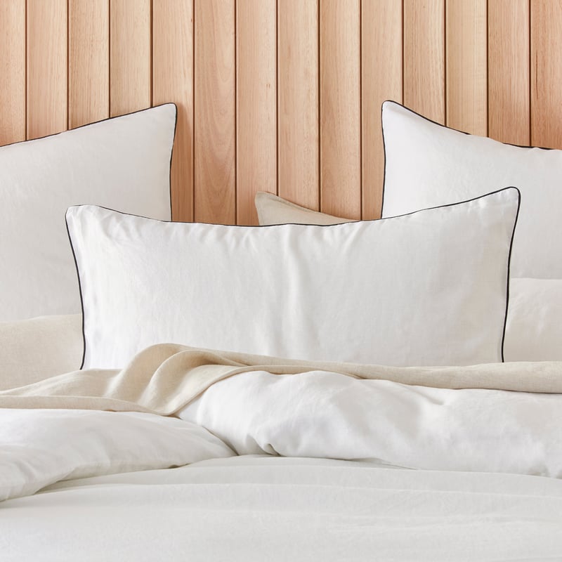 Vintage Washed Linen White & Onyx Pipping Pillowcases