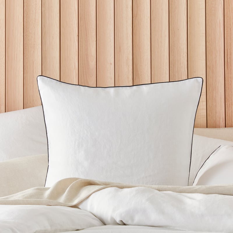 Vintage Washed Linen White & Onyx Pipping Pillowcases