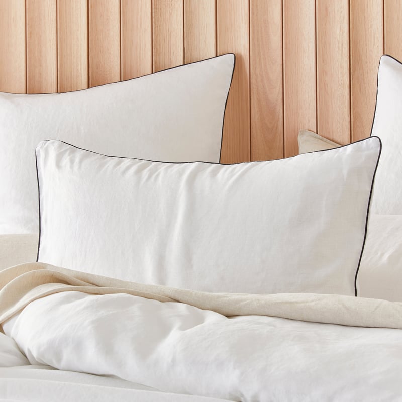 Vintage Washed Linen White & Onyx Pipping Pillowcases