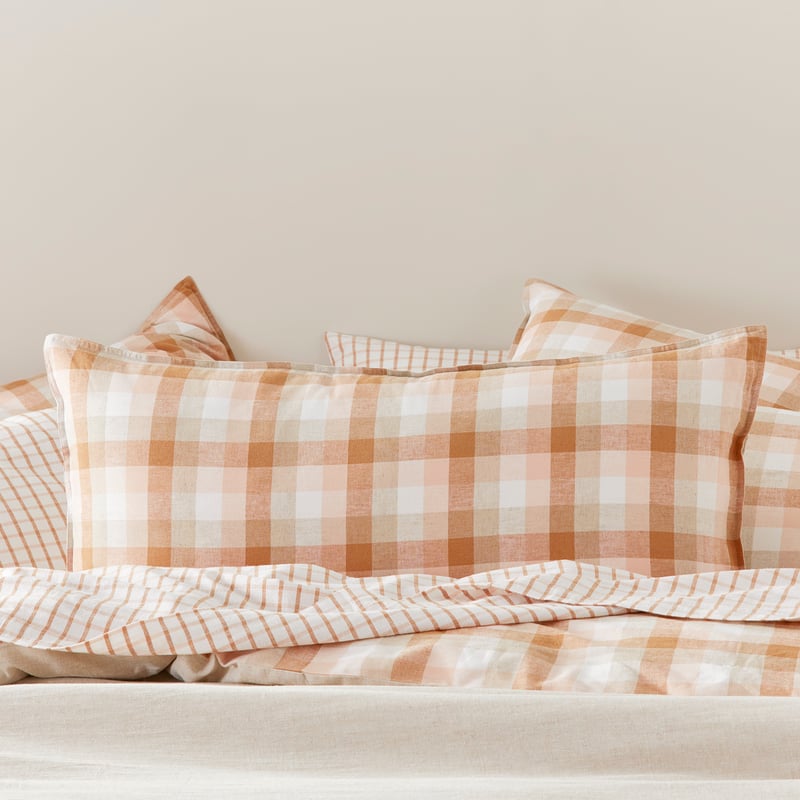 Vintage Washed Linen Cotton Earth Check Pillowcases