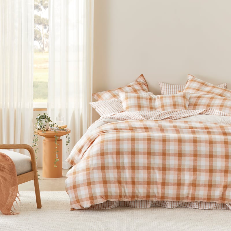 Vintage Washed Linen Cotton Earth Check Pillowcases