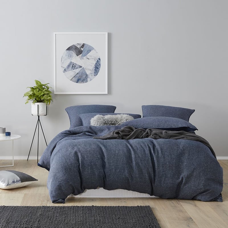Vintage Washed Linen Navy Check Quilt Cover Separates