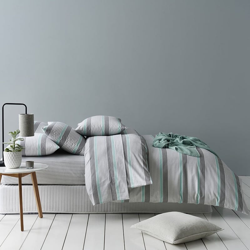 Myles Stripe White Flannelette Sheet Set