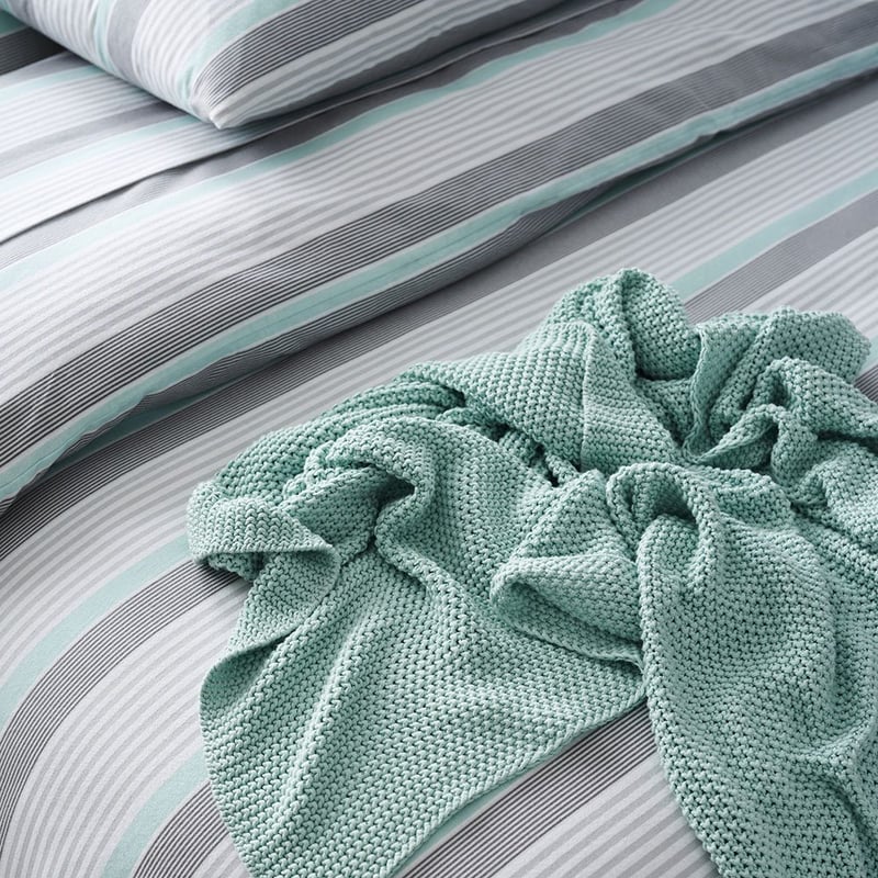 Myles Stripe White Flannelette Sheet Set