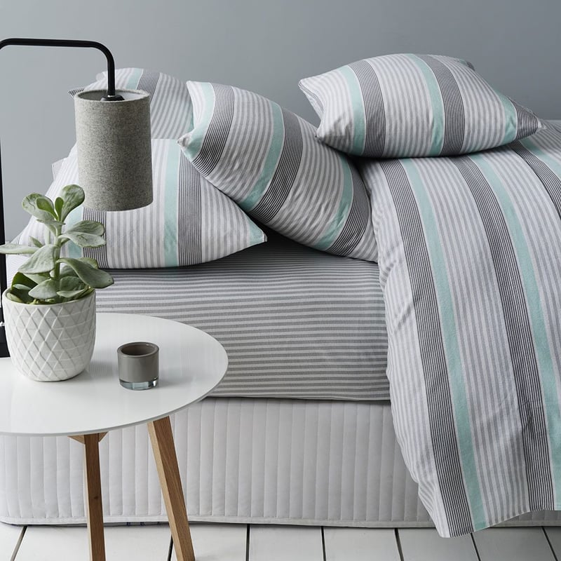 Myles Stripe White Flannelette Sheet Set