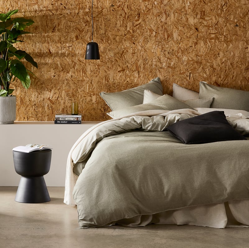 Organic Cotton Chambray Olive Quilt Cover Set + Pillowcases