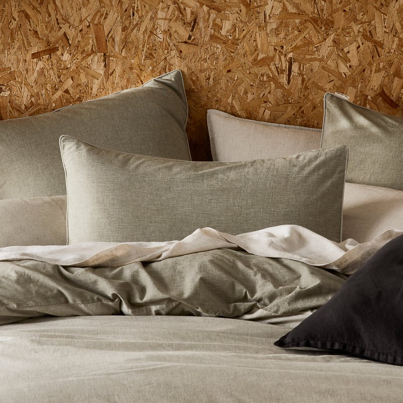 Organic Cotton Chambray Olive Quilt Cover Set + Pillowcases