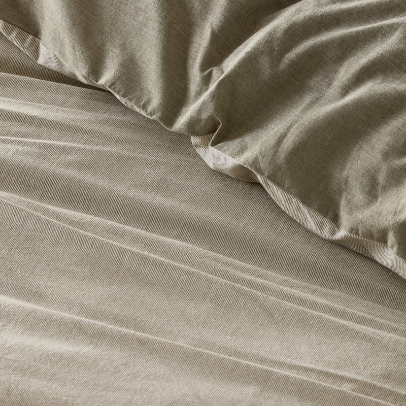 Organic Cotton Chambray Olive Quilt Cover Set + Pillowcases