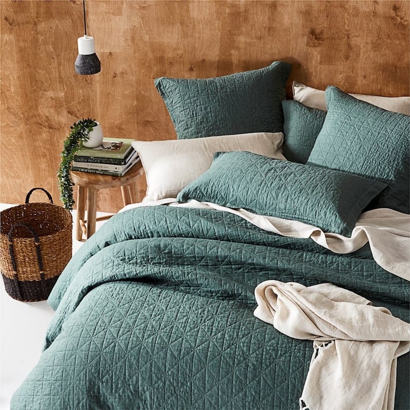 Vintage Washed Linen Cypress Quilted Quilt Cover Separates