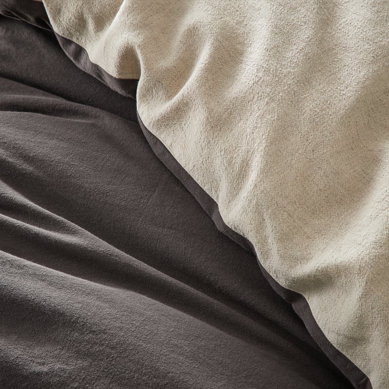 Olsen Linen Cotton Natural & Coal Quilt Cover Set + Separates