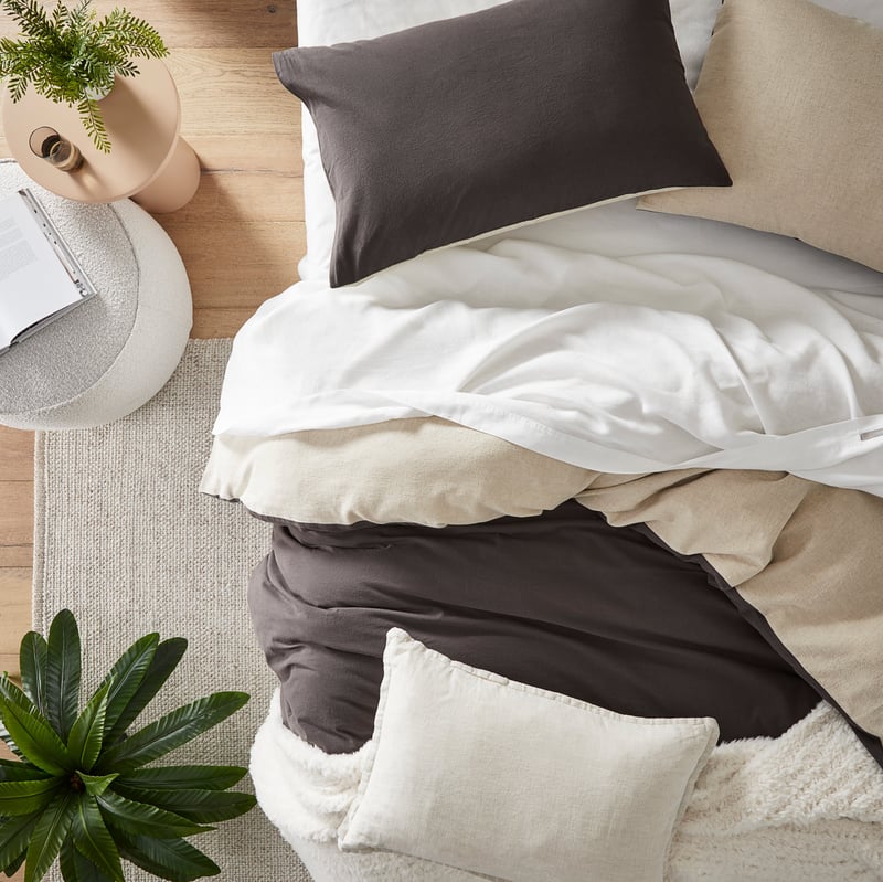 Olsen Linen Cotton Natural & Coal Quilt Cover Set + Separates
