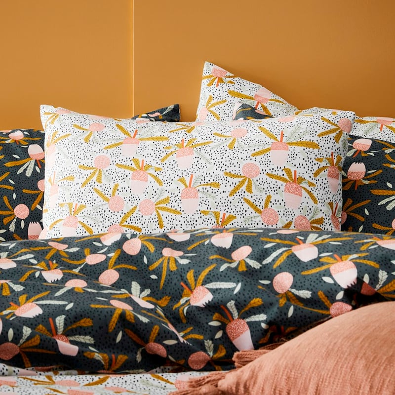 Printed White Banksia Flannelette Quilt Cover Set + Separates