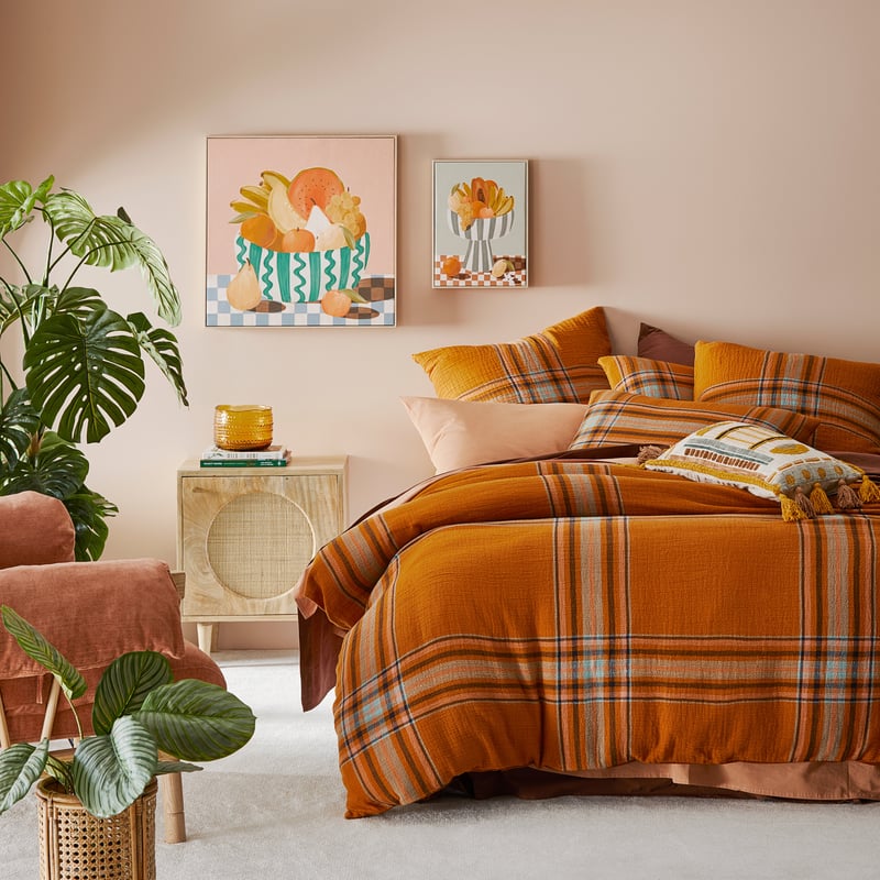 Maple Check Burnt Orange Quilt Cover Set + Separates