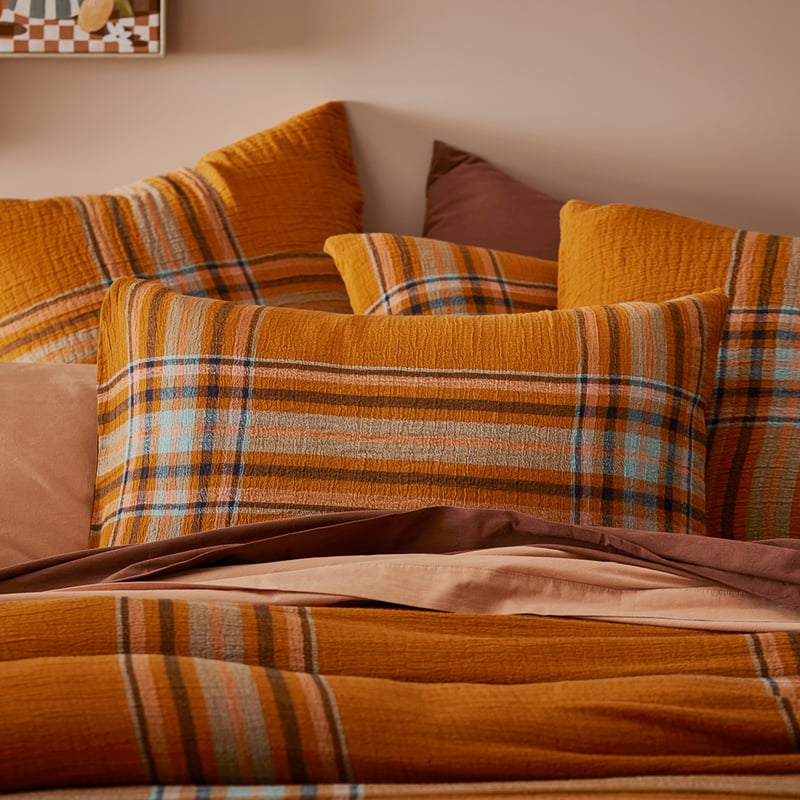 Maple Check Burnt Orange Quilt Cover Set + Separates