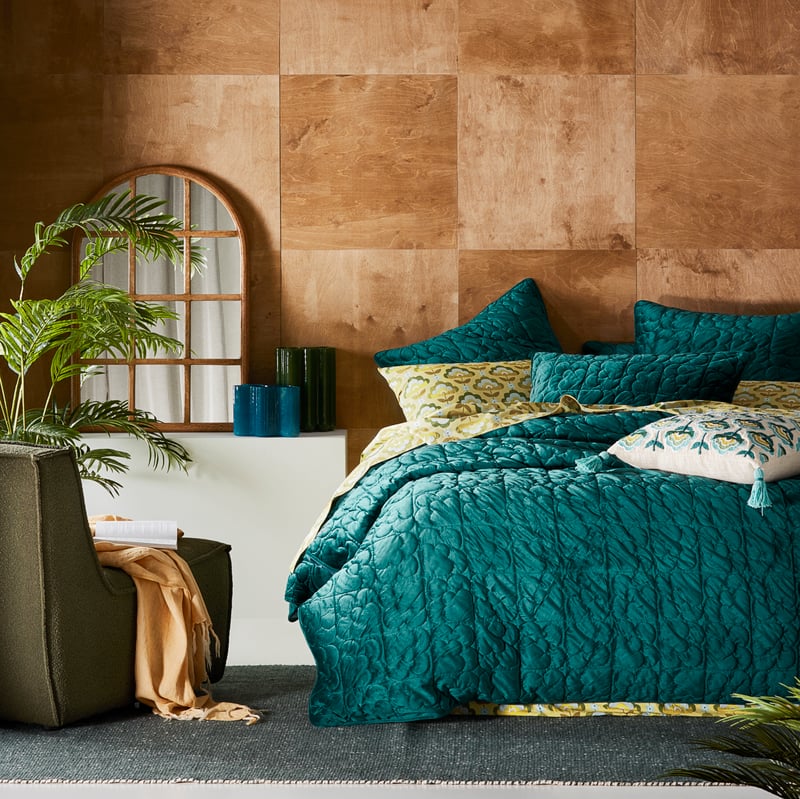 Everly Teal Velvet Quilted Quilt Cover Separates